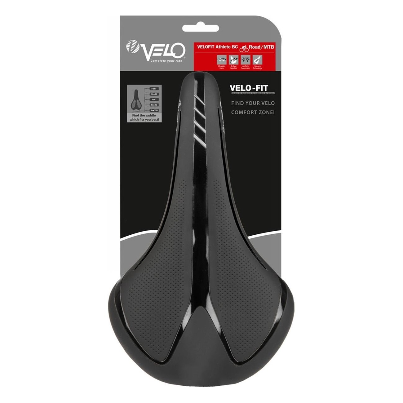 Sella Velo Fit Athlete BC per Strada e MTB, Misura L 277x155 mm, Colore Nero/Argento, Comfort Zone - 3 - Selle - 0887539022327