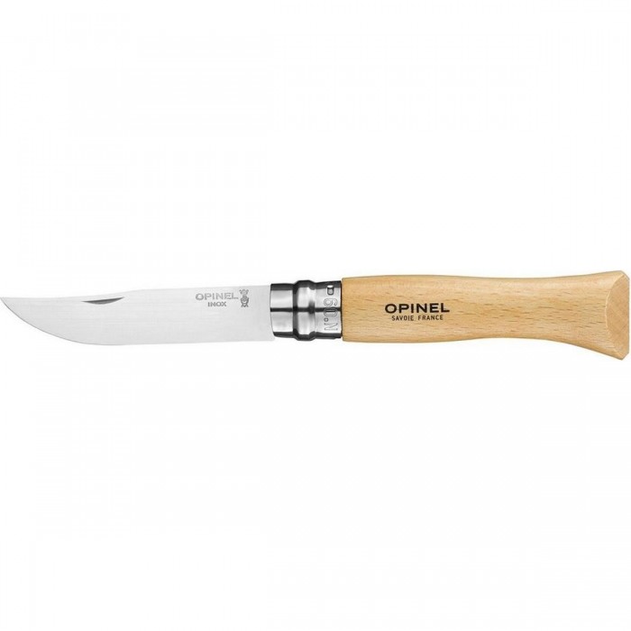 Couteau Opinel N.09 en Acier au Carbone avec Manche en Hêtre et Anneau Virobloc - 1