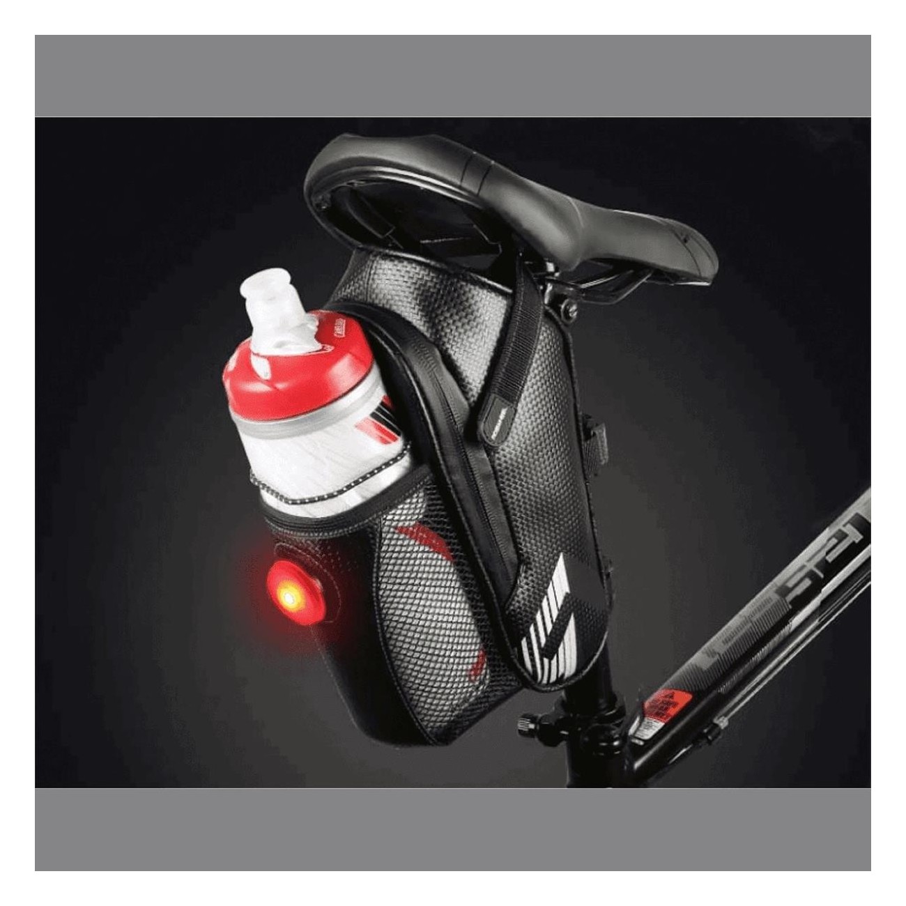 B-RACE 1.8L Underseat Bag with Bottle Holder and Light, Black - 2