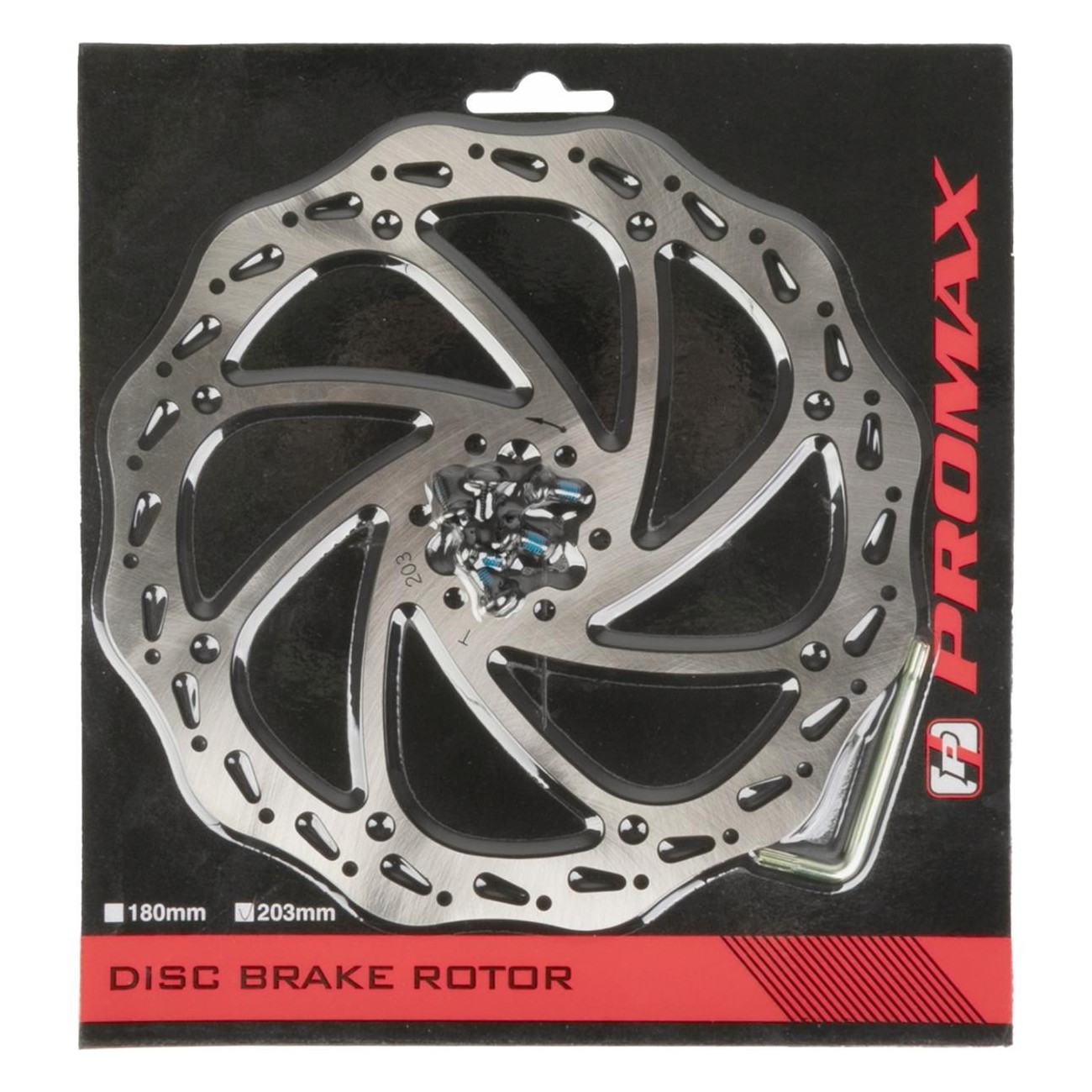 Promax 203 mm Brake Disc with Bolts and Torx Key in Blister Pack - 3