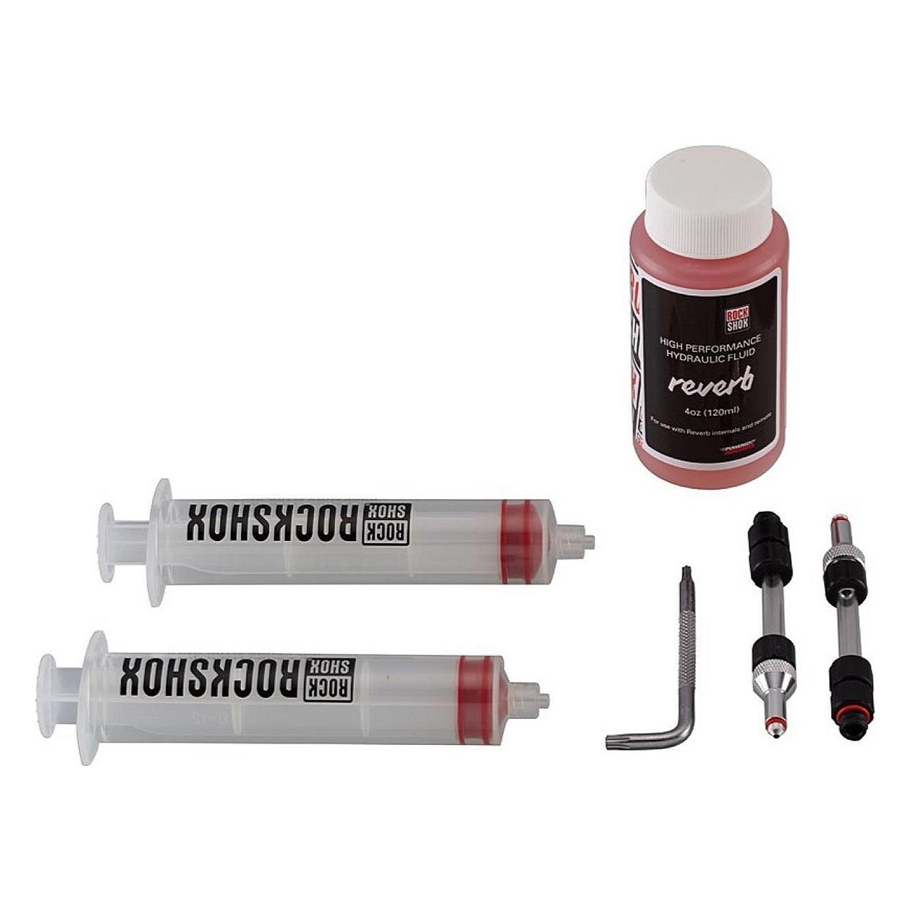 RockShox Standard Bleed Kit with 2 Syringes, Fittings, and 120ml Fluid - 1