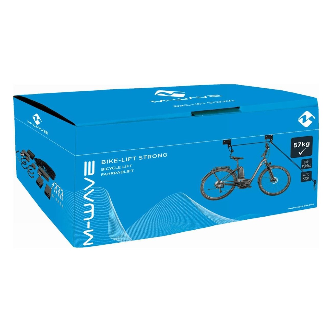 Sollevatore per Biciclette M-Wave Strong Nero per E-Bike fino a 57 kg, con Gancio Antigraffio - 6 - Portabici - 0887539023034