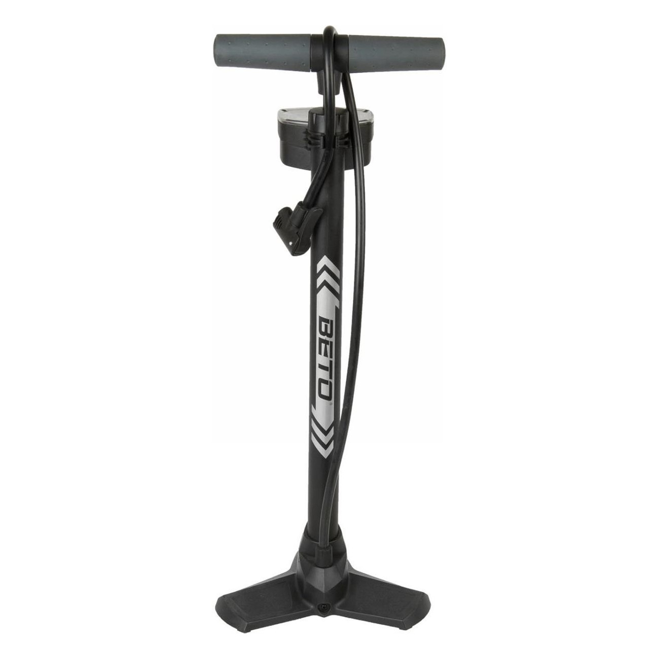 BETO Black Floor Pump with Gauge, Dual Head, 11 Bar/160 PSI, Universal - 1