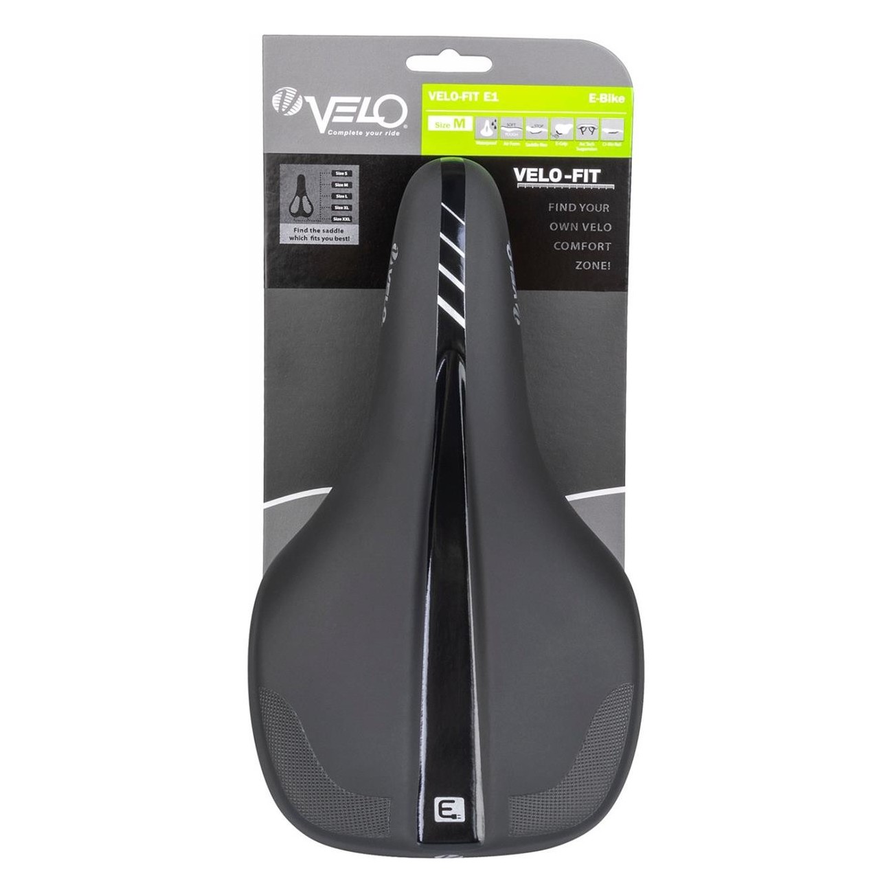 Sella VELO-FIT E1 per E-bike, Misura M, 145x270 mm, Colore Nero - 5 - Selle - 0887539030490