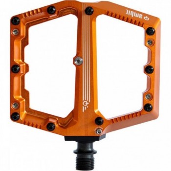 Ambit Enduro Large Flat Pedals with Orange Pins and Plate for MTB and Slopestyle - 1