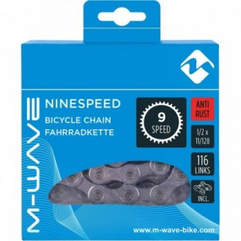 M-WAVE 9-Speed Bike Chain 116 Links Rustproof Silver with Locking Link - 2