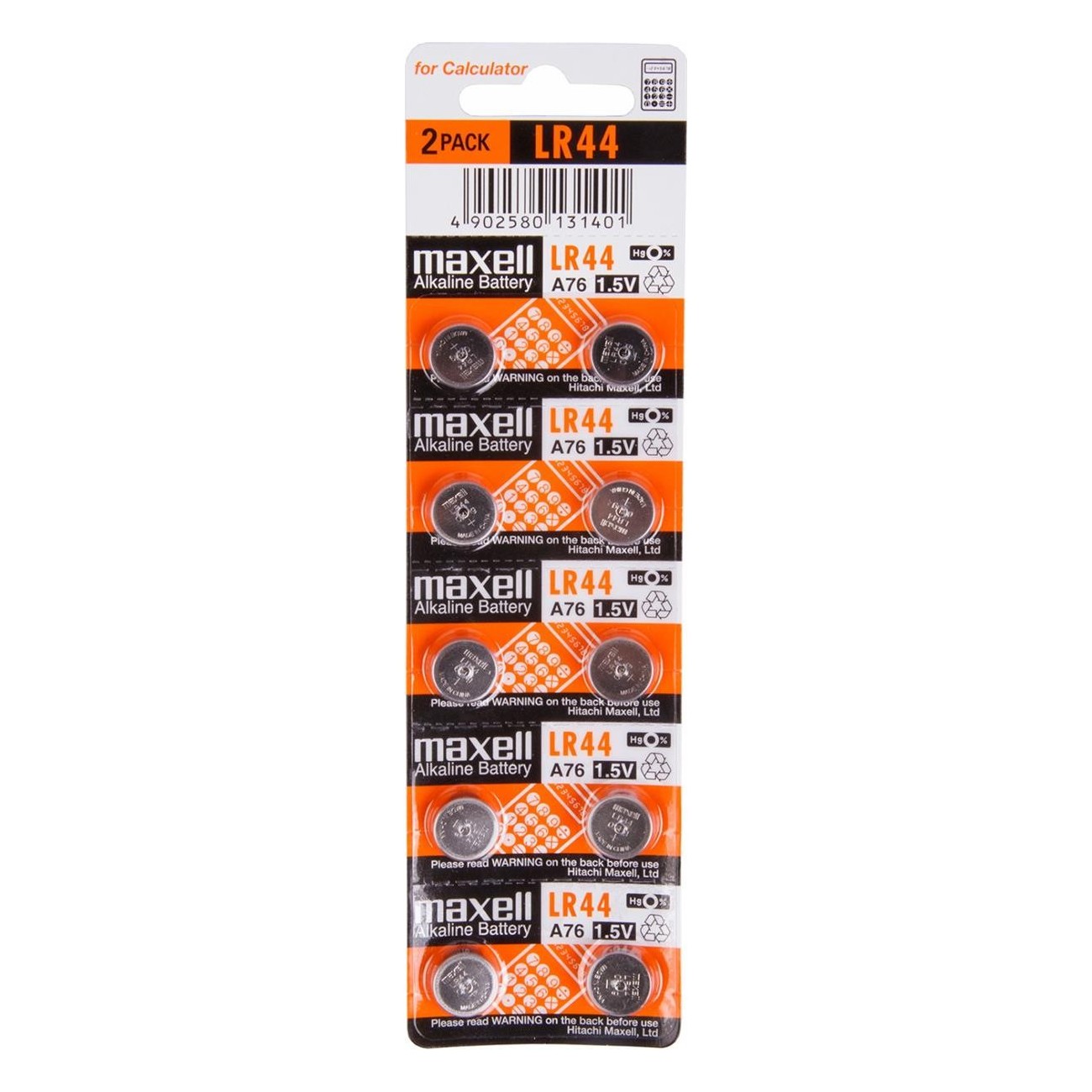 Maxell LR44 AG13 Alkaline Battery 1.5V - Pack of 10, Mercury-Free, Silver - 2