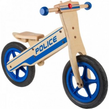 Wooden Racing Bike for Kids 12 Inch, Blue Police Model with Adjustable Seat - 1