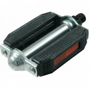 Pair of Black Rubber Flat Pedals with Steel Axle and Reflectors, 76x117 mm - 1