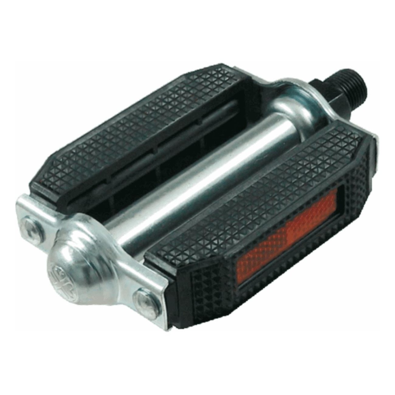 Pair of Black Rubber Flat Pedals with Steel Axle and Reflectors, 76x117 mm - 1