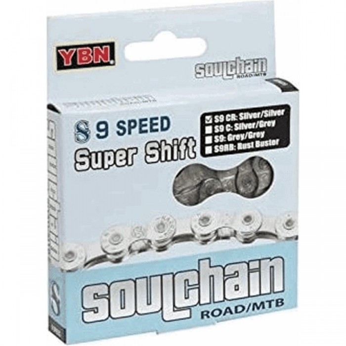 Yaban 9V S9CR Silver Chain 116 Links for MTB and Road, Compatible with Campagnolo, Shimano, SRAM - 1