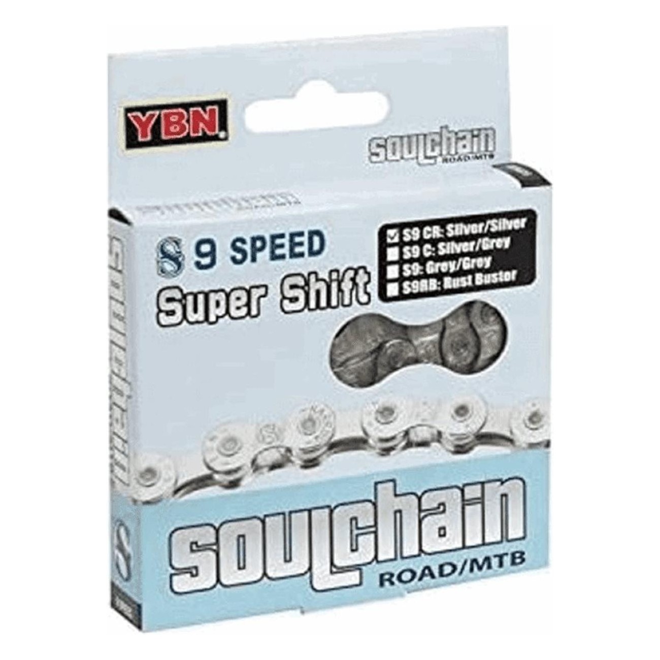 Yaban 9V S9CR Silver Chain 116 Links for MTB and Road, Compatible with Campagnolo, Shimano, SRAM - 1