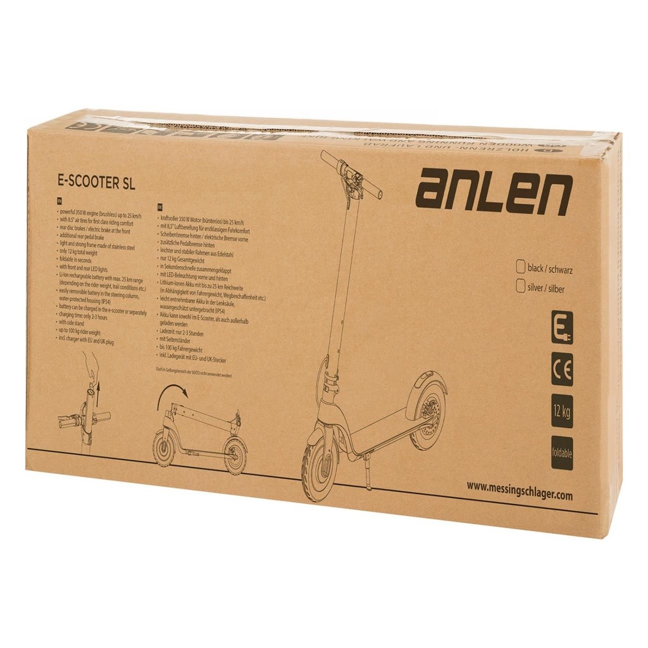 Elektroroller Anlen SL 350W Silber/Schwarz, 25 km/h, EU/UK Stecker, abnehmbare Batterie - 2