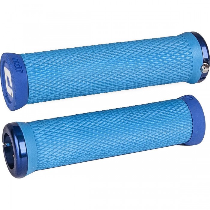 Manopole MTB ODI Elite Motion Lock-On 2.1, 130mm, Azzurro con Morsetti Blu - 1 - Manopole - 0711484190407