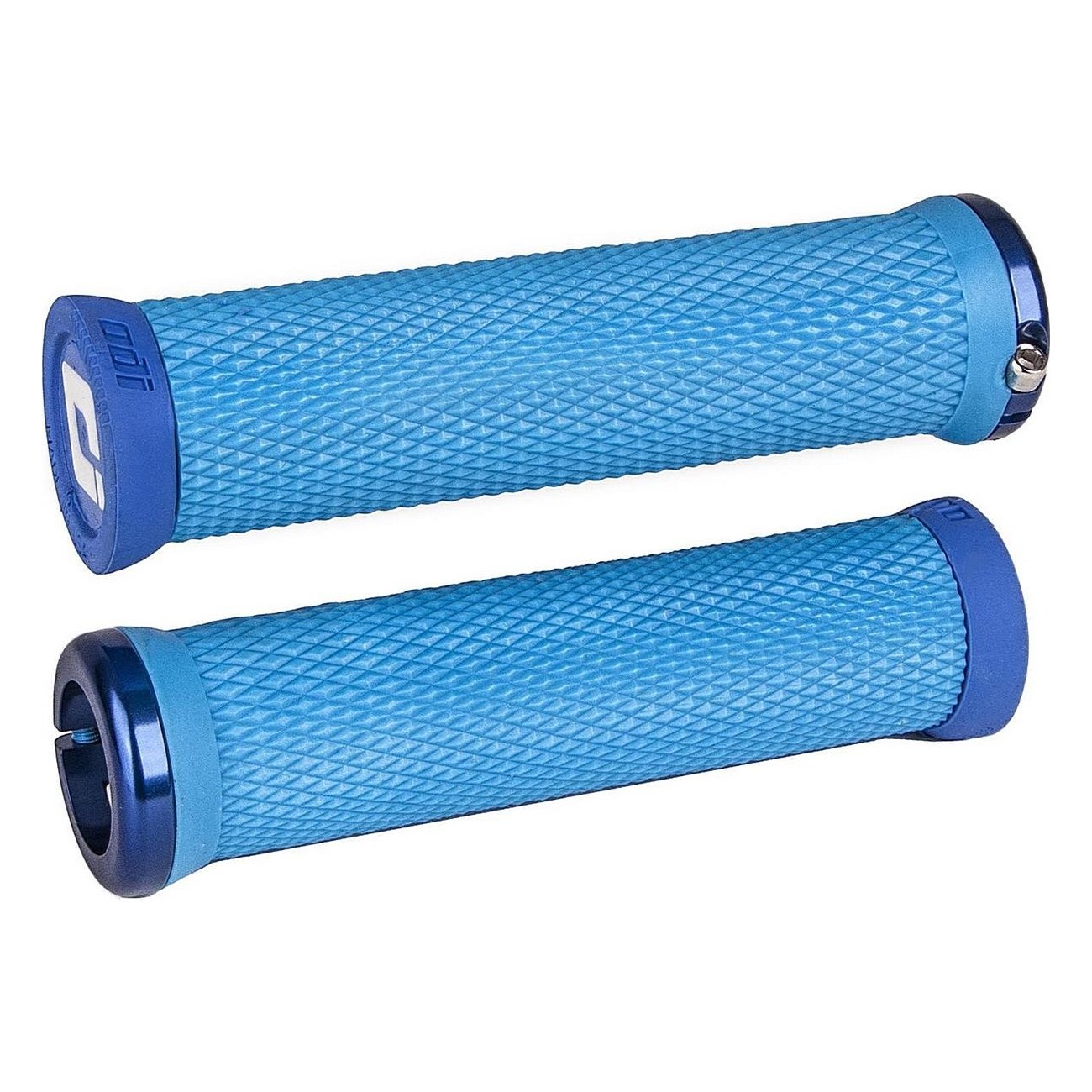 Manopole MTB ODI Elite Motion Lock-On 2.1, 130mm, Azzurro con Morsetti Blu - 1 - Manopole - 0711484190407