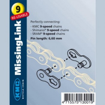 KMC 9V X9 Gold Quick Link for 9-Speed Chains - Pack of 2 Pairs - 1