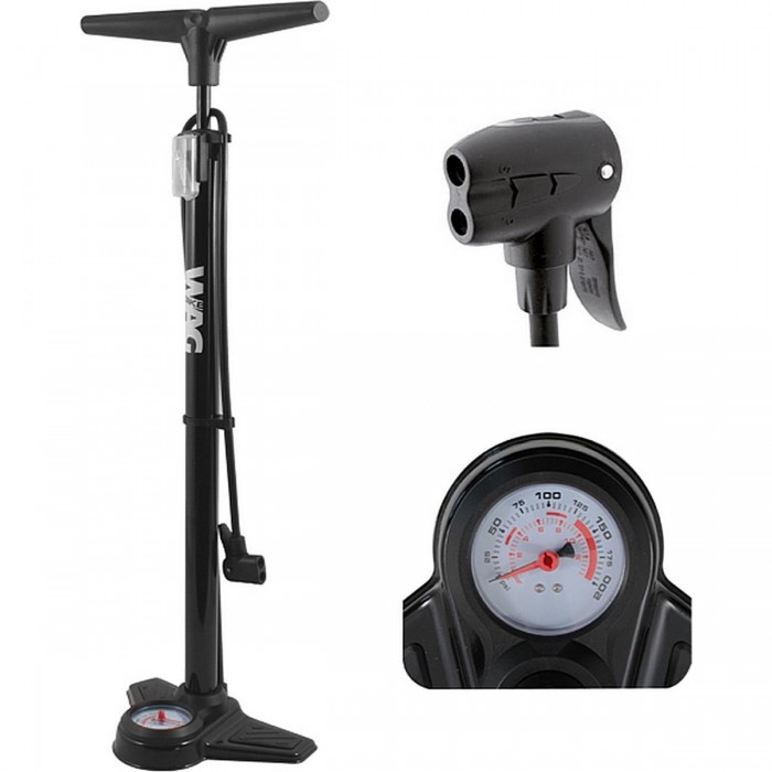 Basic Plus Steel Floor Pump with Pressure Gauge - Black - 1