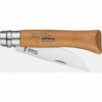 Coltello Opinel N°10 in Acciaio al Carbonio con Manico in Faggio e Anello di Sicurezza Virobloc, Ideale per Uso Interno ed Ester