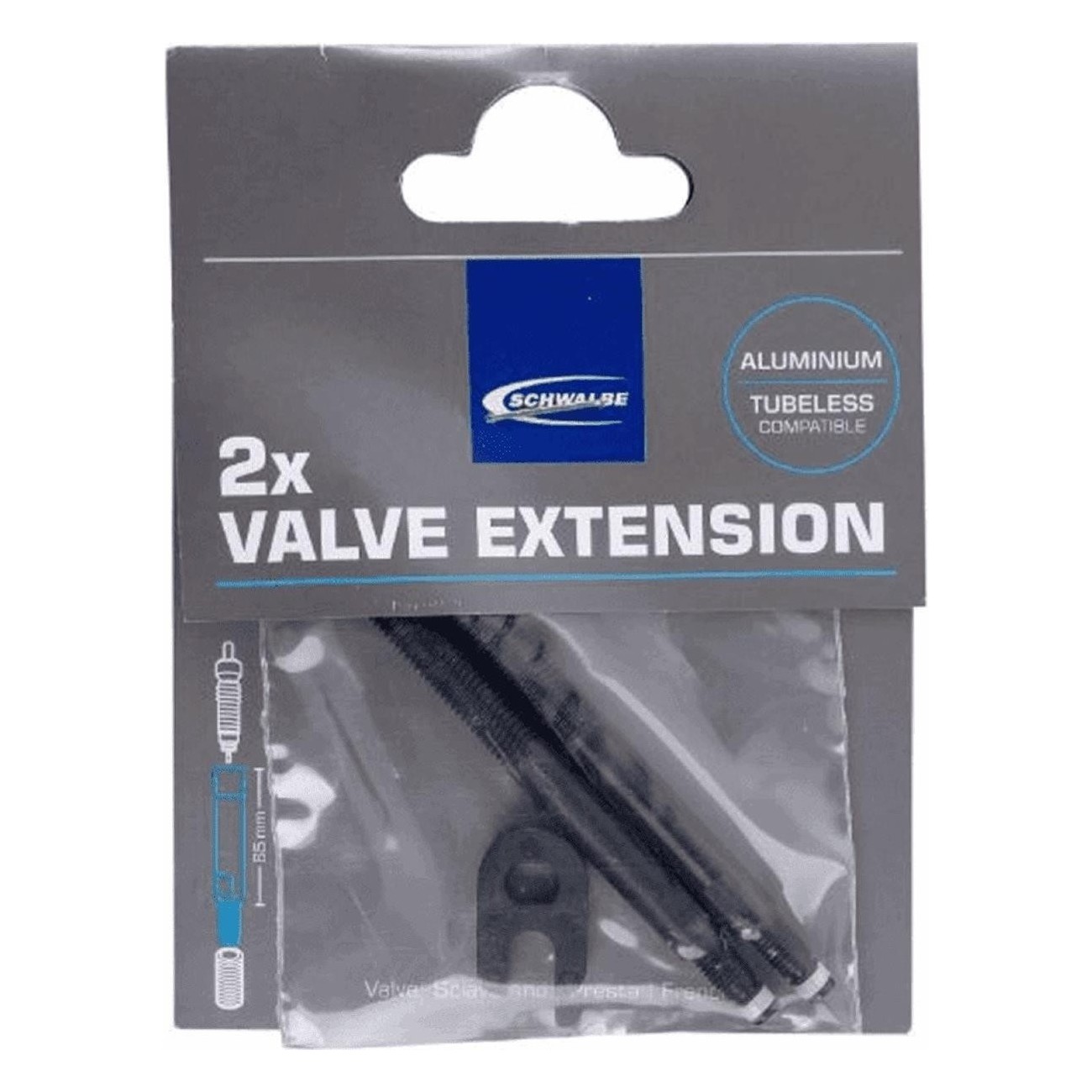 Set de 2 Extensiones Válvula Presta 65mm Negras Compatibles Tubeless - 1