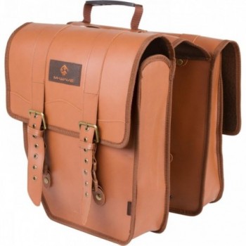 Borsa Portapacchi Bici M-Wave Amsterdam Double L in Ecopelle Marrone 15L - Resistente alle Intemperie, con Maniglia e Fibbie in 