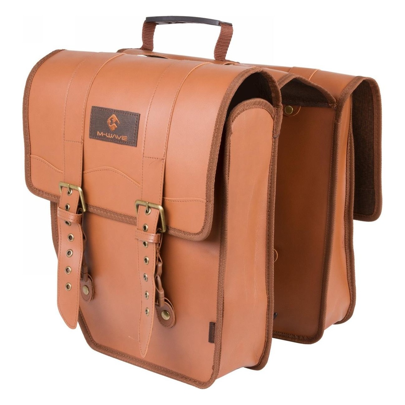 Borsa Portapacchi Bici M-Wave Amsterdam Double L in Ecopelle Marrone 15L - Resistente alle Intemperie, con Maniglia e Fibbie in 