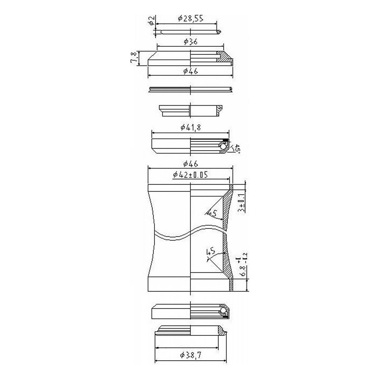 Integrierte Ahead Steuersatz Tange 1 1/8' aus schwarzem Aluminium mit Kugellagern, 41,8 mm - 3