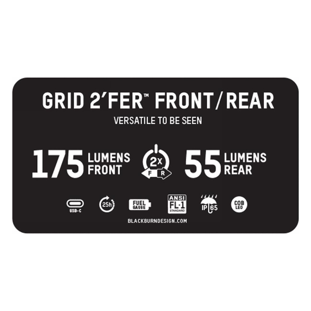 Blackburn GRID 2'FER 175 Lumens USB Rechargeable Bike Light Front/Rear - 2