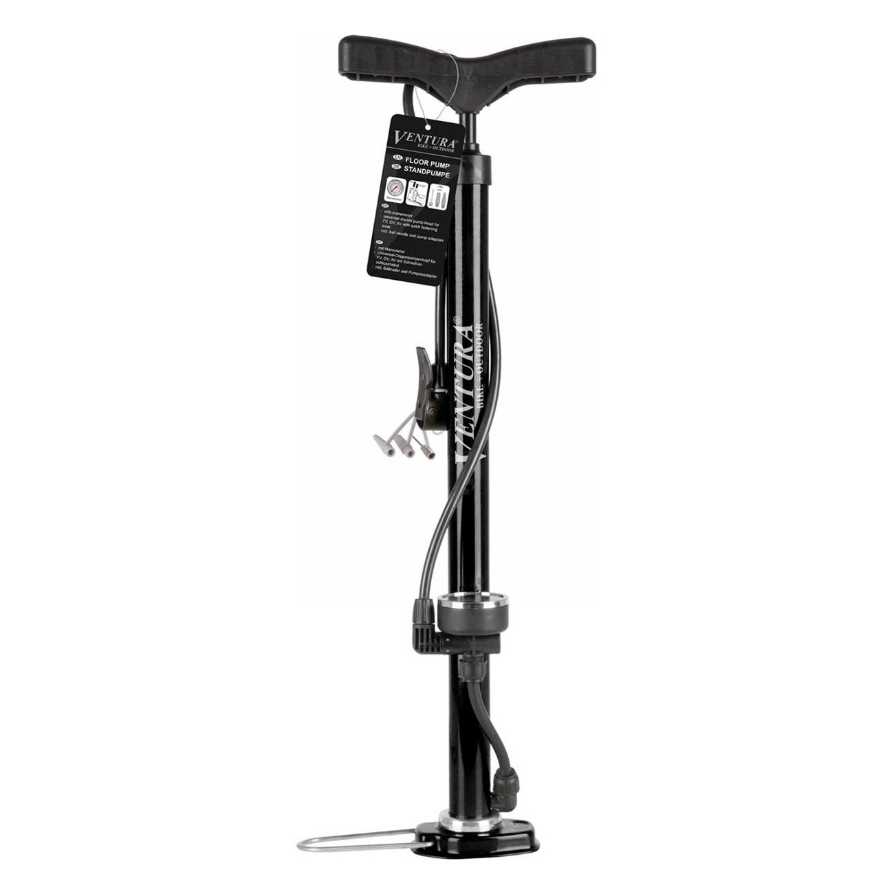 Ventura Steel Floor Pump with Gauge and Dual Pump Universal Head - 5