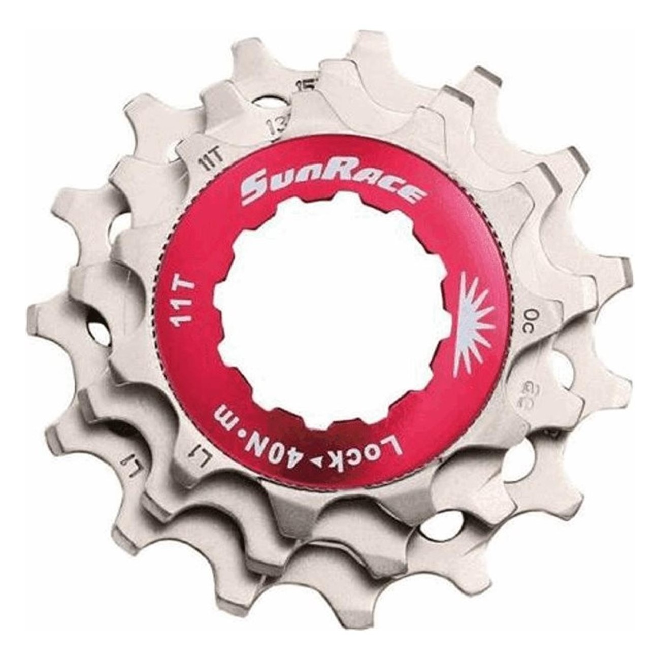 Lockring Rojo de Aluminio Plateado para Piñones 11V - Compatible con Shimano Sunrace - 1