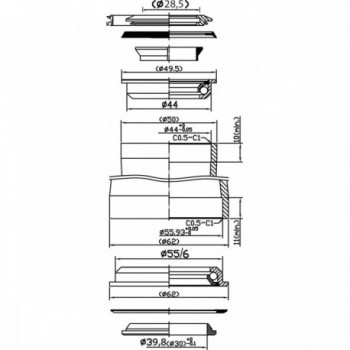 Serie de Dirección Semi-Integrada Neco Cónica 1 1/8'' - 1.5'' Acero Negro - 3