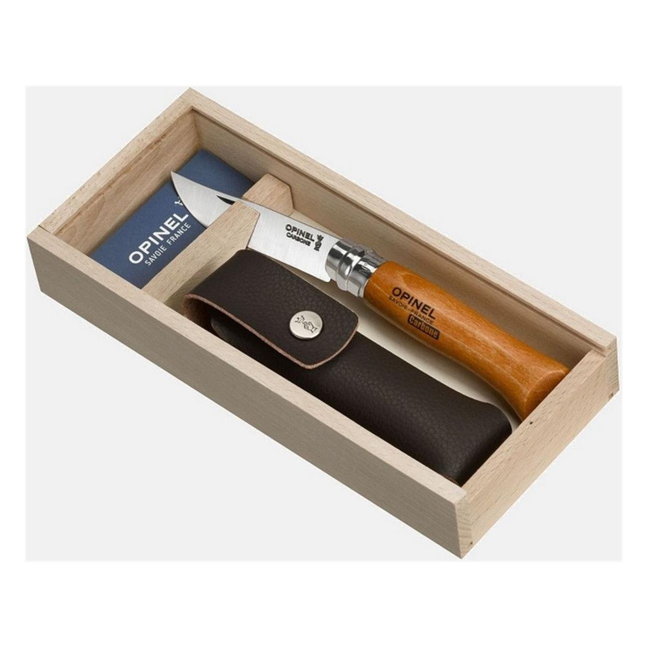 Set Coltelli Opinel N.8 con Lama in Acciaio al Carbonio, Fodero e Astuccio in Legno - 4 Pezzi - 1 - Coltelli - 3123840008153