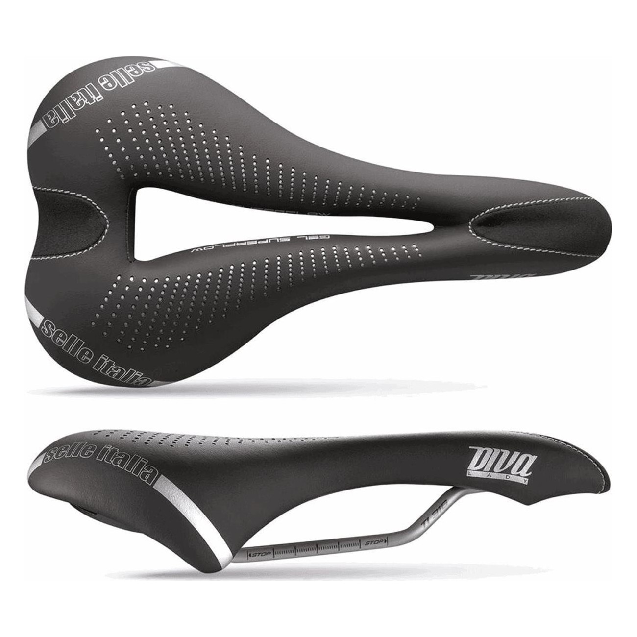 DIVA Gel Superflow Saddle Black 135x270mm - FibraTek, TI 316 Rails, 275g - 1