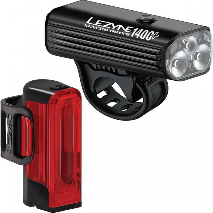 Macro Drive 1400+ Front and Strip Drive Rear Bike Lights, Satin Black, 1400 & 400 Lumen - 1