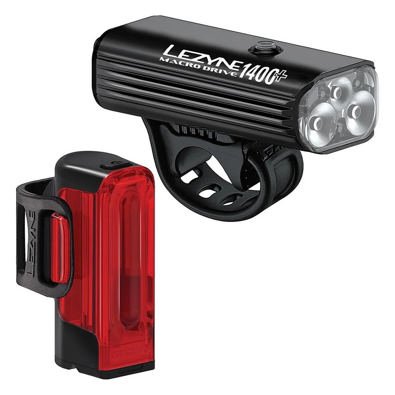 Macro Drive 1400+ Front and Strip Drive Rear Bike Lights, Satin Black, 1400 & 400 Lumen - 1