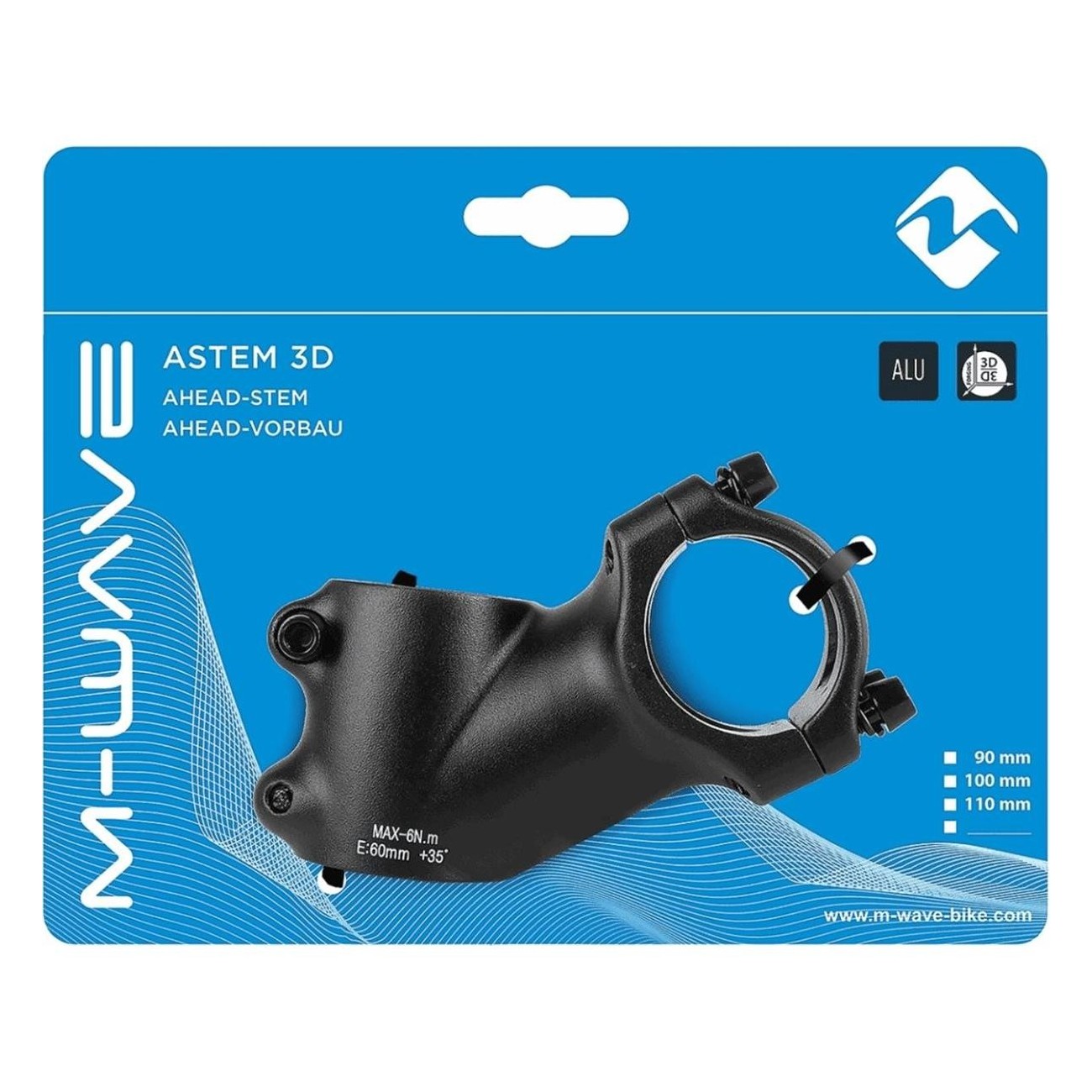 M-WAVE Black Aluminum Handlebar Stem 31.8mm x 60mm, 35° Angle - 2