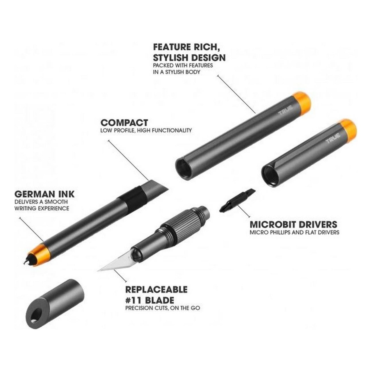 Set Stylo et Couteau True Utility en Acier Inoxydable, Noir, 80 mm - 2