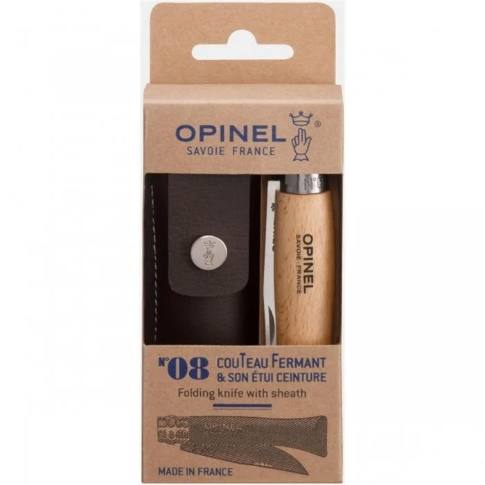 Couteau Opinel N°08 Inox avec Lame Yatagan et Étui Alpin pour Aventures Extérieures - 1