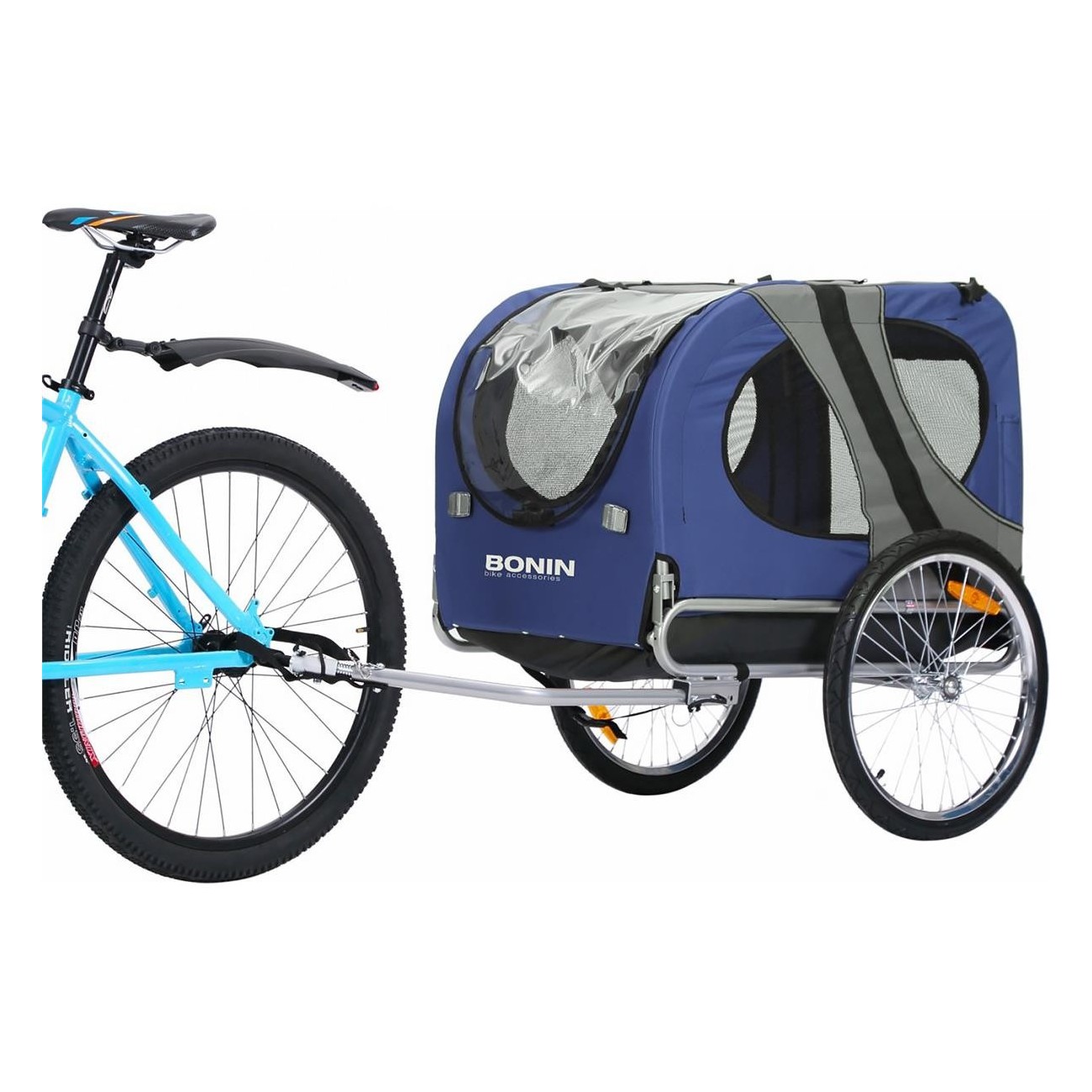 Carrello Porta Animali BONIN NPET Blu/Grigio con Ruote 20'', Portata 40 kg, Telaio in Acciaio - 2 - Rimorchi - 8053329969826