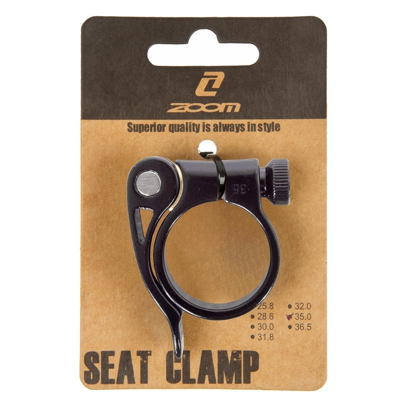 ZOOM Black Aluminum Seat Clamp with Quick Release 34.9 mm - EN 14766 Certified - 2