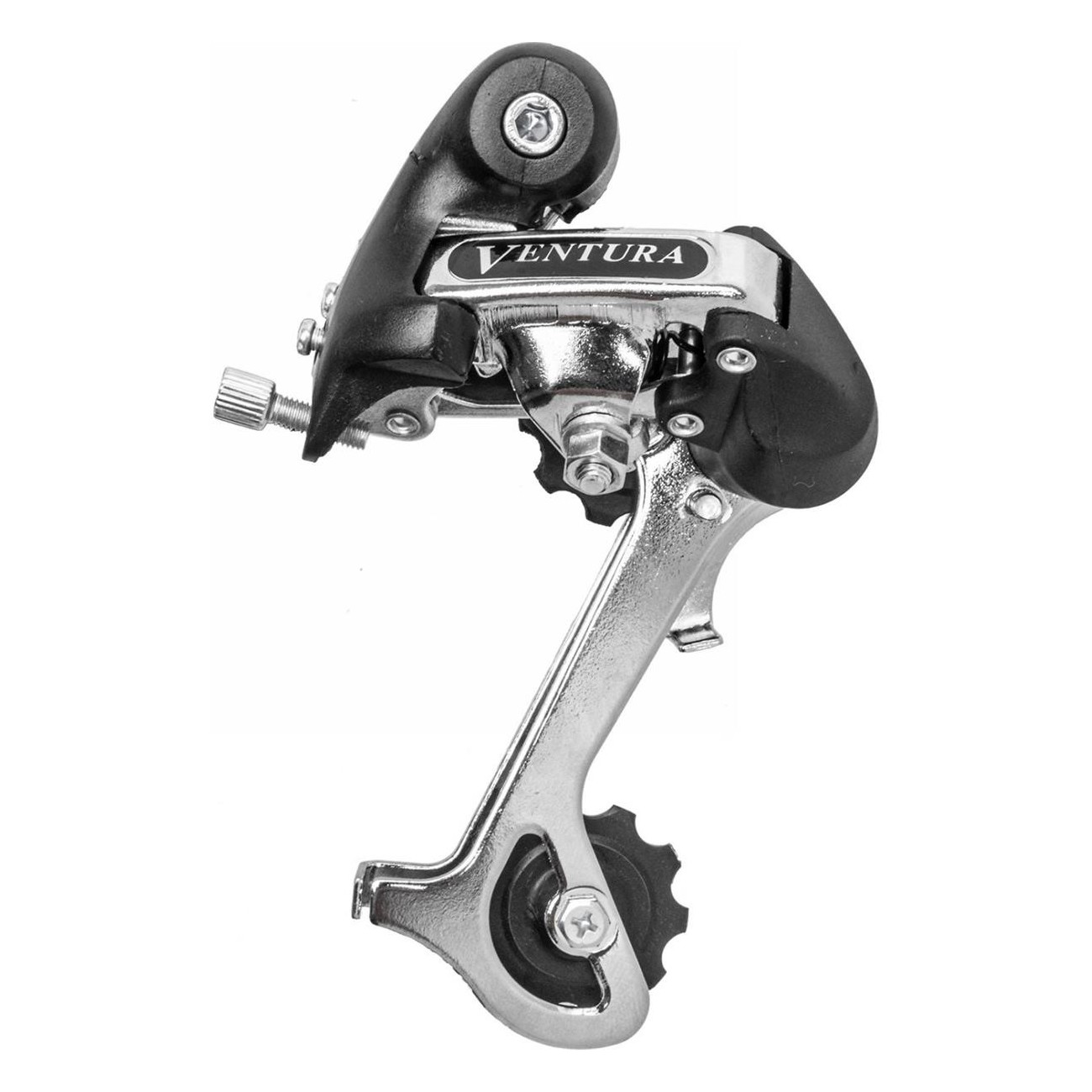 Ventura Rear Derailleur 6/7/8 Speed Long Cage Black/Silver, 36T Capacity - 1