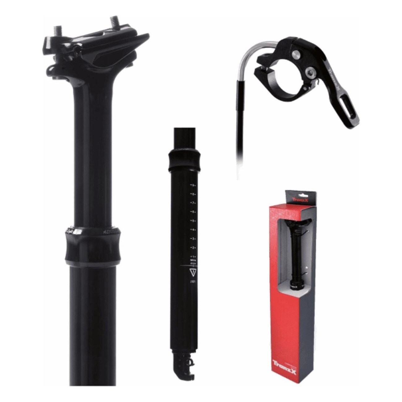 30.9mm Black Aluminum Telescopic Seatpost with Internal Cable, 370mm Length - 1