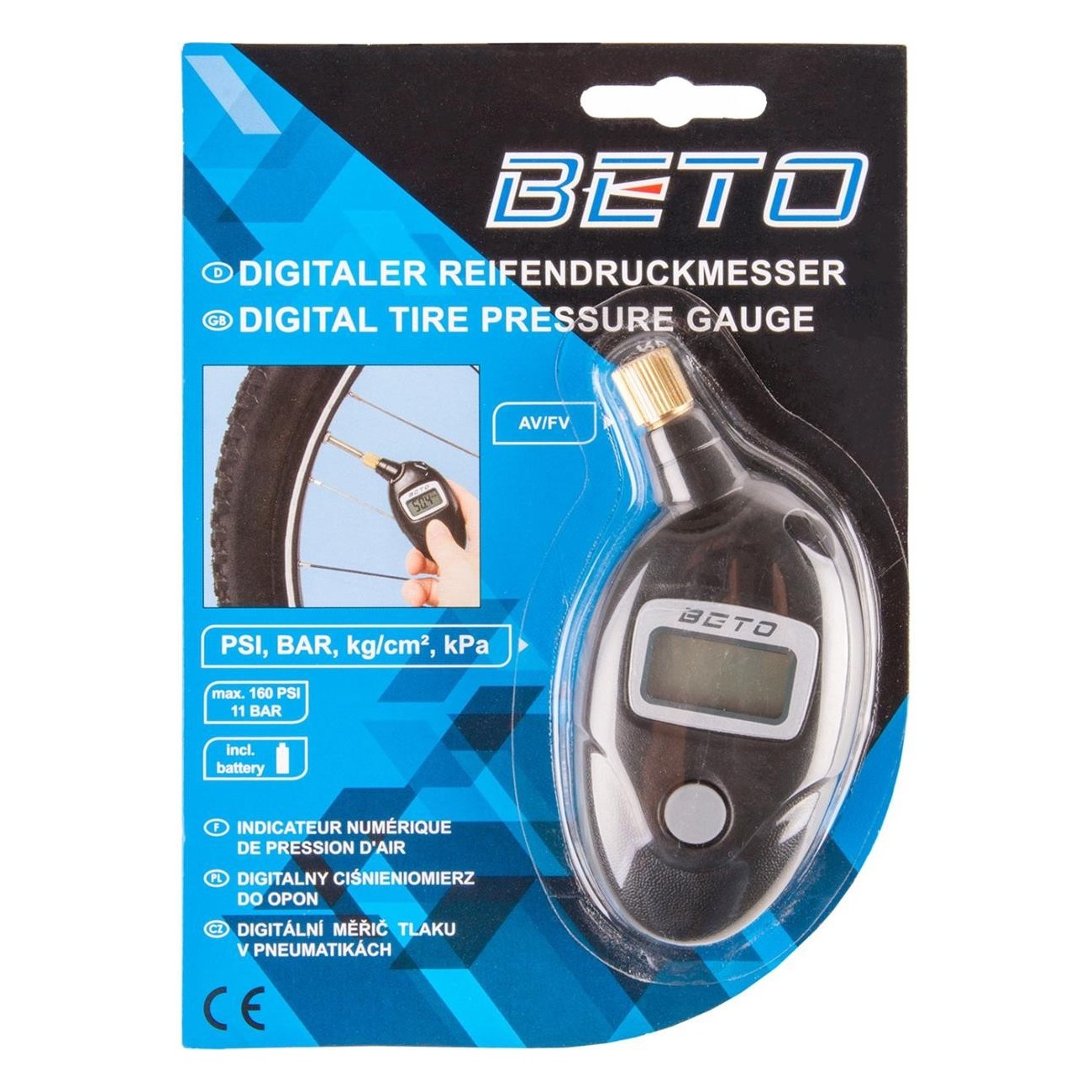 Beto Digital Pressure Gauge Black for AV/FV Valves - 160 PSI, 4 Units - 3