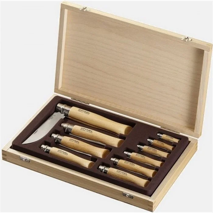 Coffret Collection Opinel en Bois avec 10 Couteaux Inox Tradition - 1