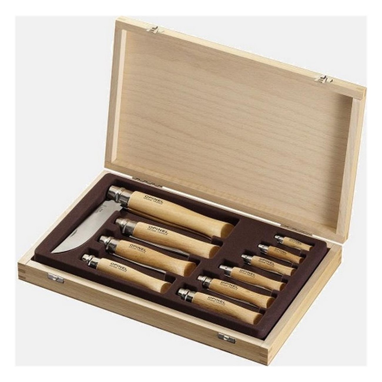 Opinel Holzbox mit 10 Tradition Inox Messern - Komplettset Taschenmesser - 1