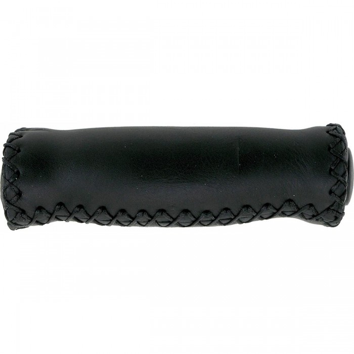 Black Leather Bike Grips 125mm Padded Velo - Classy Retro Look - 1