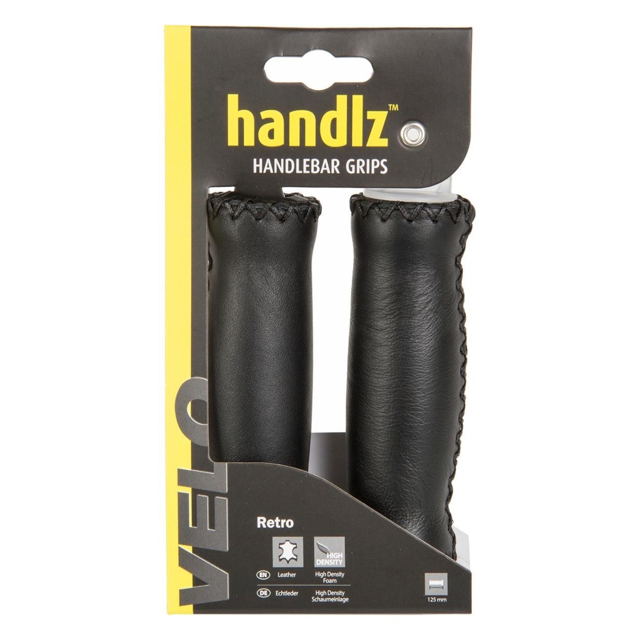 Black Leather Bike Grips 125mm Padded Velo - Classy Retro Look - 2