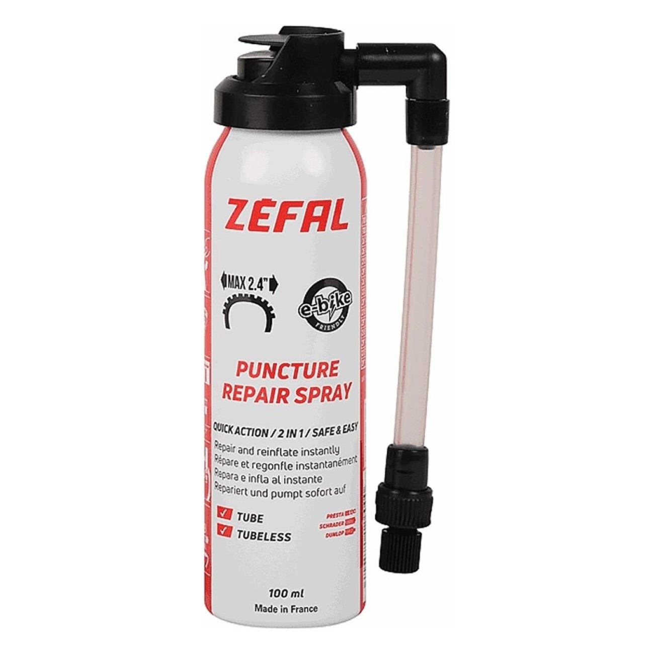 Spray Gonflant et Réparant Tubeless 100ml - Compatible avec Valves Presta et Schrader - 1