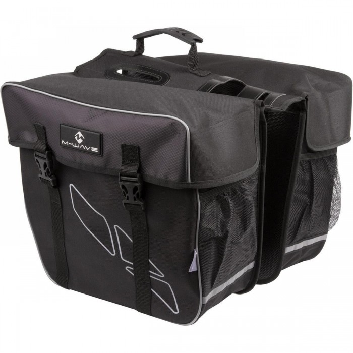 M-Wave Amsterdam Double 600D Gepäckträgertasche Schwarz/Grau mit Reflektoren - 50cm - 1