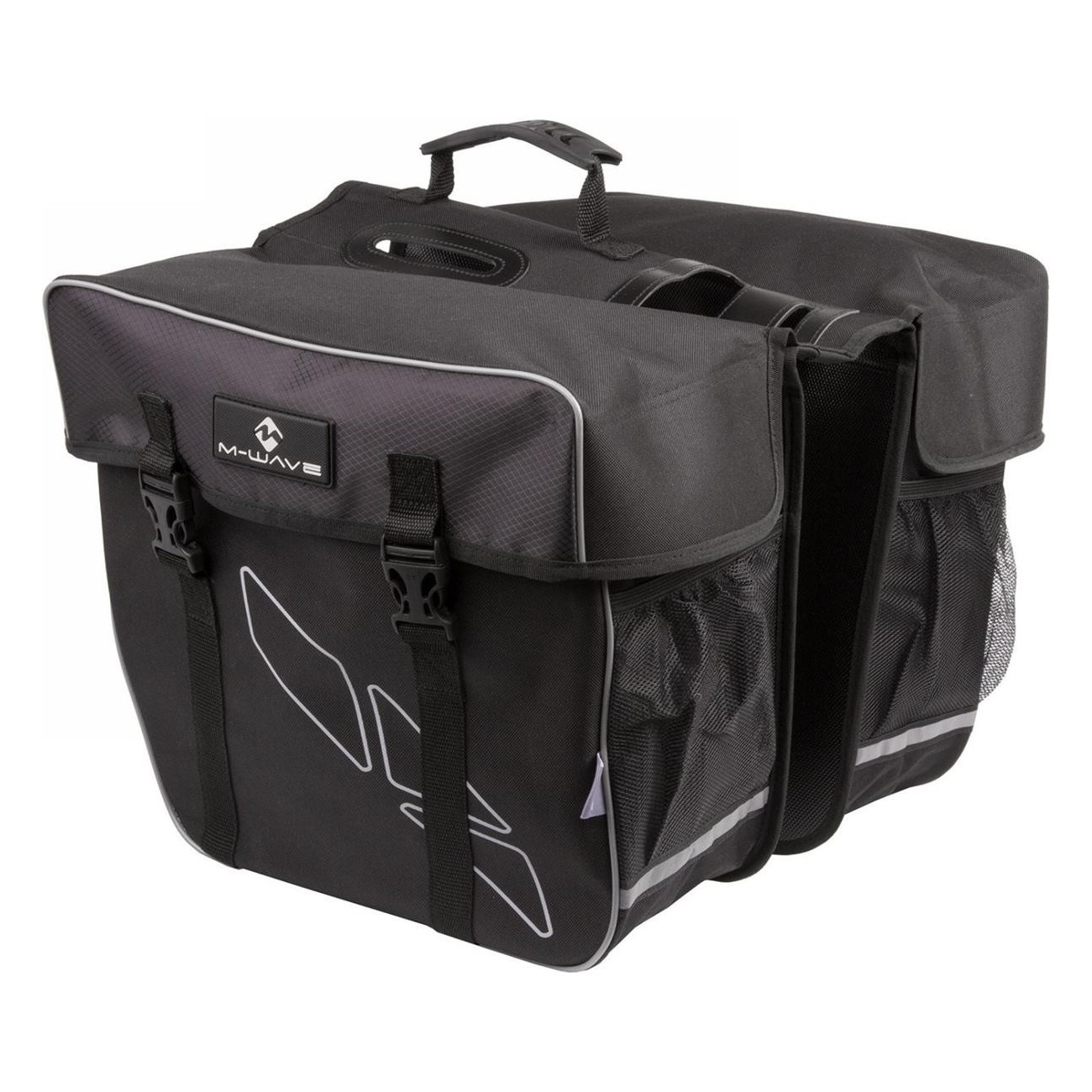 M-Wave Amsterdam Double 600D Black/Grey Rack Bag with Reflective Compartments - 50cm - 1