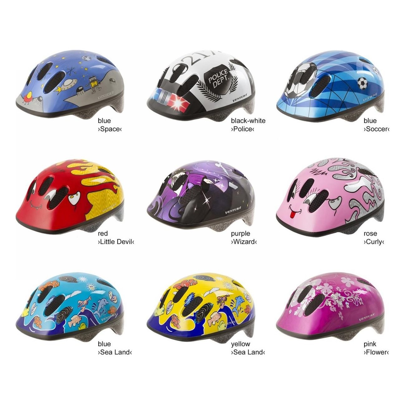 Casco per Bambini Ventura Kid-X-S Orsetto Blu, Taglia XS (46-52 cm) - Sicurezza e Comfort con Protezione Antizanzare e Visiera I